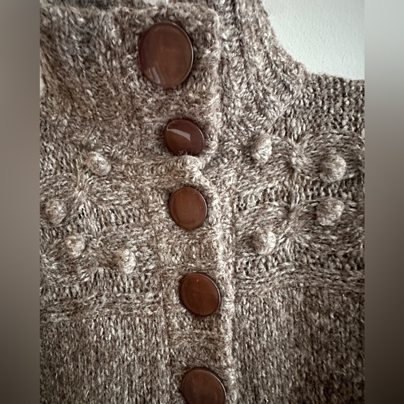 Kenzie Pretty Wool Blend Button Up Sweater coat Vest unique knit Brown XL - Picture 2 of 6